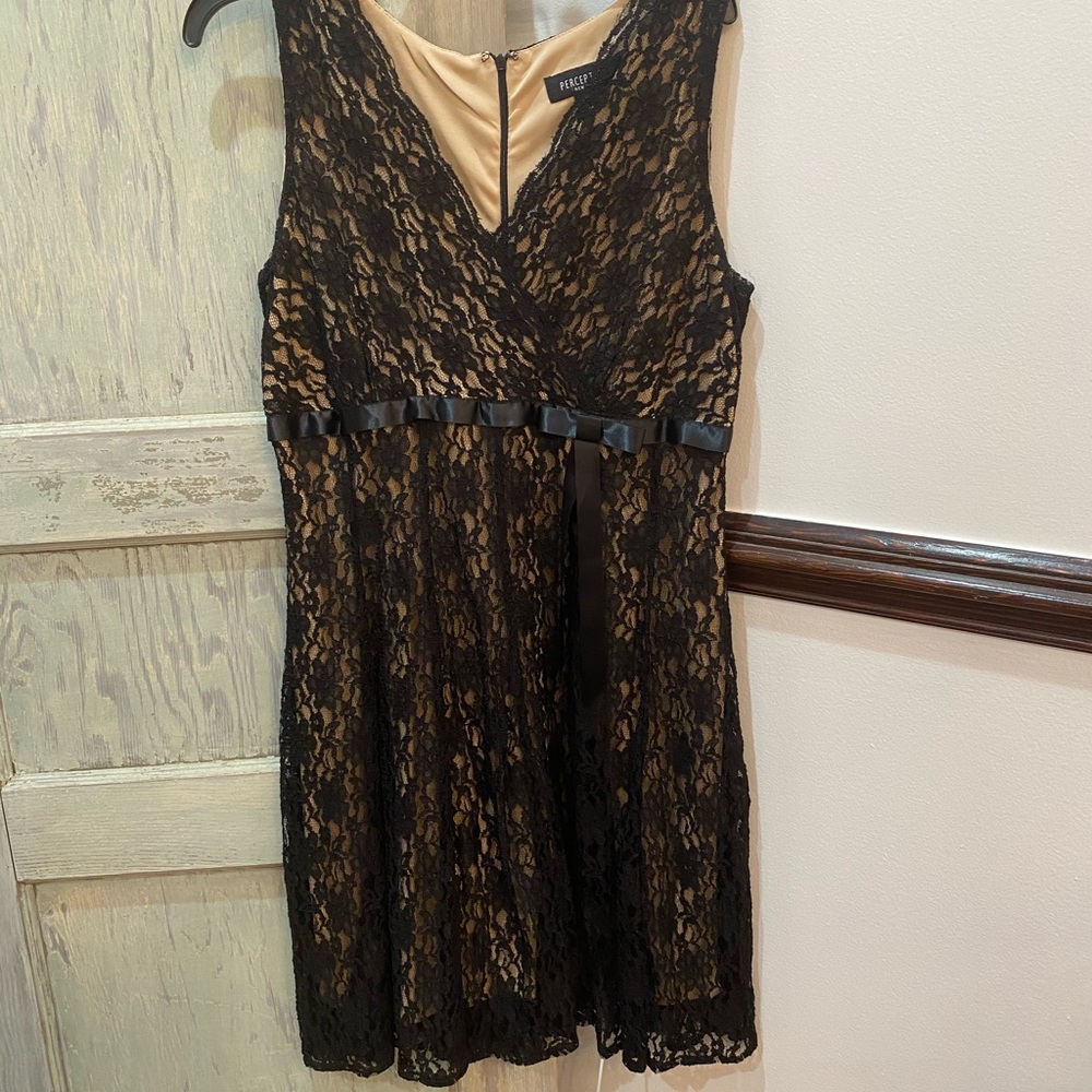 Perceptions New York black lace slip dress overlay size 14